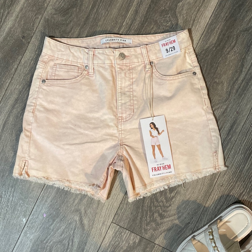 High rise pink jean shorts